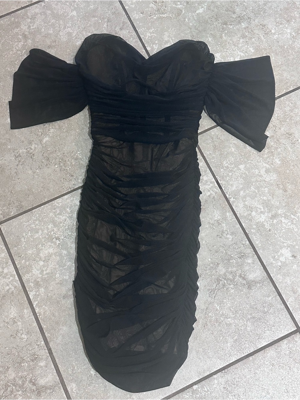 Nookie mesh ruched corset off shoulder black mini dress XS